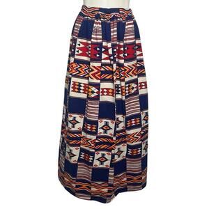 Vintage 70s Southwestern Maxi Skirt Geometric Print High Waist Boho SMALL